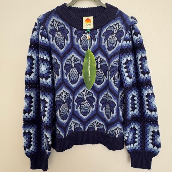 Farm Rio Blue Pinneaple Cobogo Knit Sweater - Picture 2 of 6